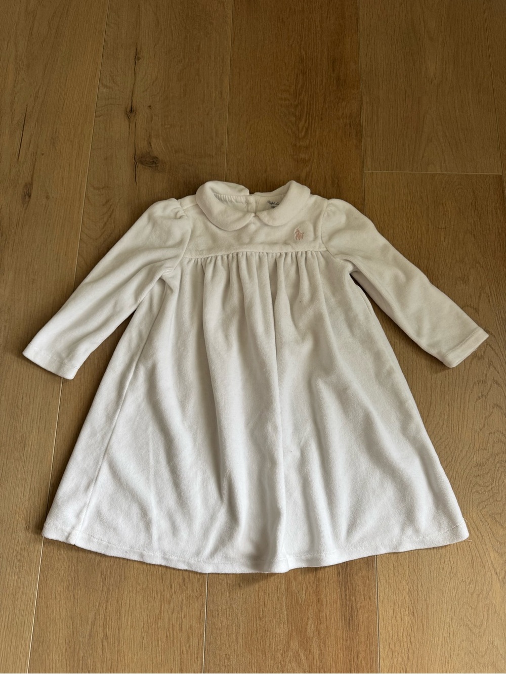 Ralph Lauren Classic White Long-Sleeve Baby Dress with Peter Pan Collar